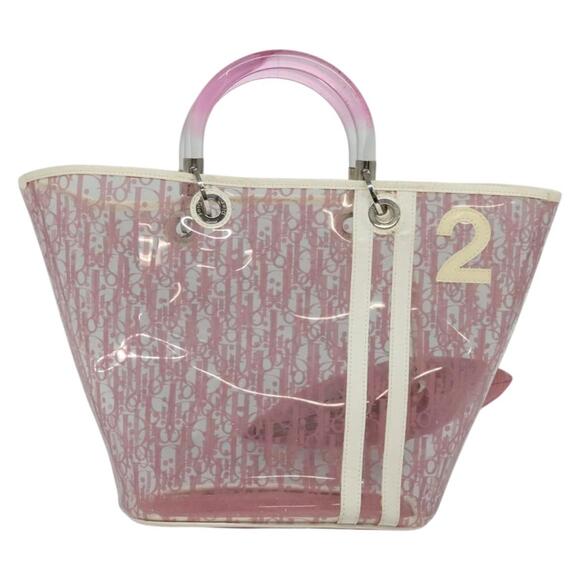 DIOR Trotter Canvas Hand Bag Vinyl Clear Silver - Picture 2 of 14